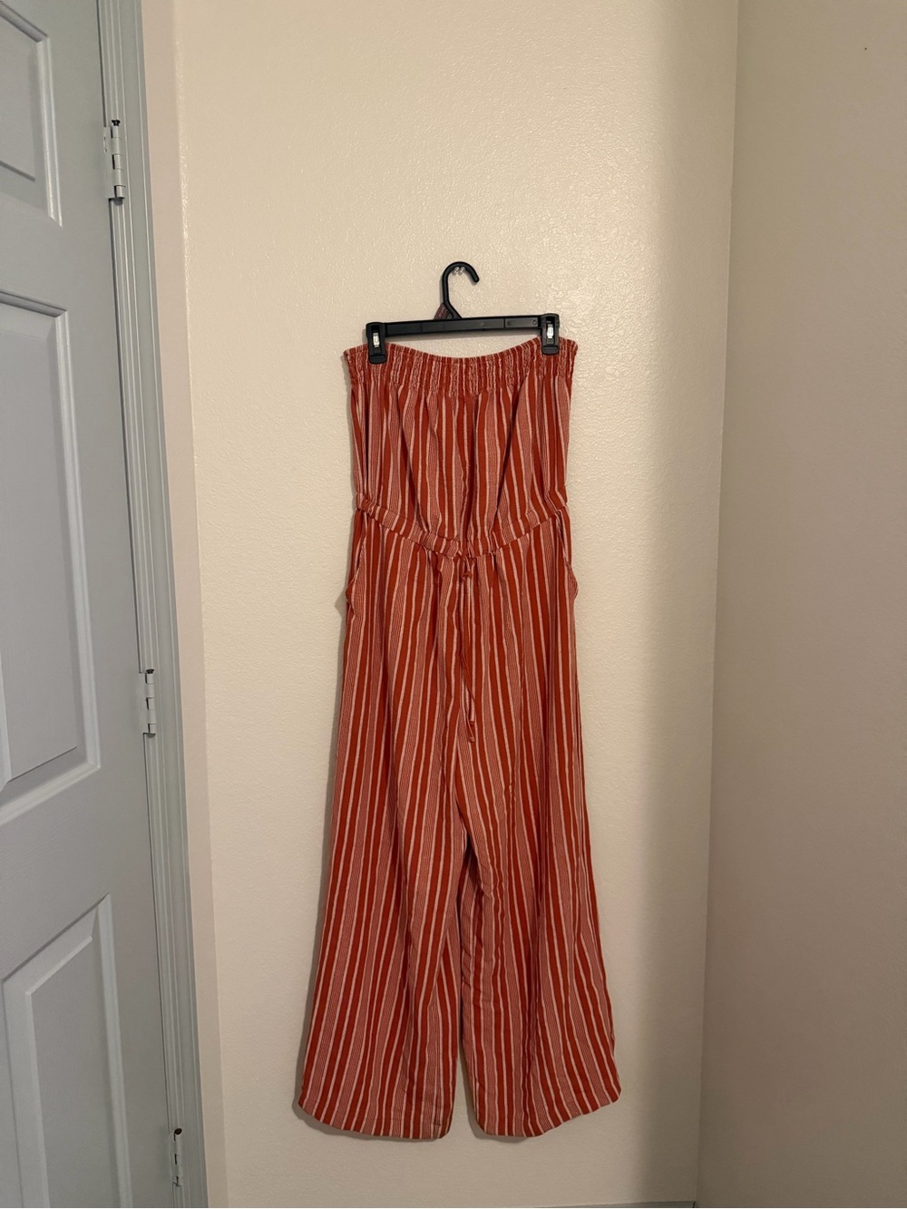 No Boundaries Rust and White Strapless Wide-Leg Jumpsuit